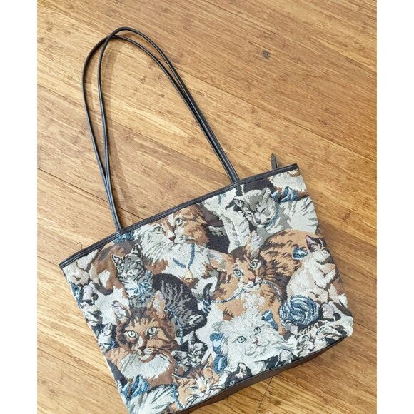 Vintage ACCESSORY WORKS Tapestry Cat Kitten Bag Purse Tote 80s / 90s - Picture 4 of 5